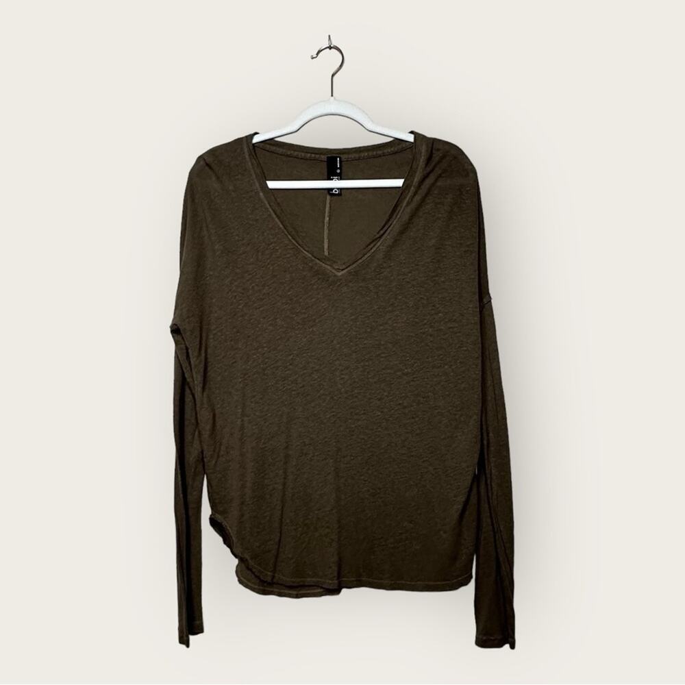 NWOT | Bobi | V-Neck Linen Long Sleeve Tee | Brown | Large